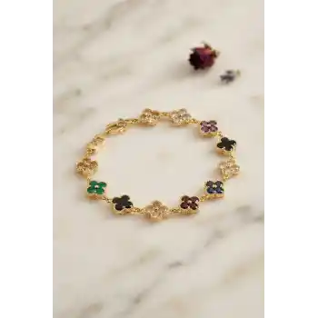 Yonca Model Karışık Renk Zirkon Taşlı Kadın Bileklik