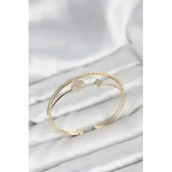Yonca Model Pirinç Gold Renk Kadın Bileklik