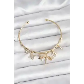Yusufçuk Charmlı Gold Renk Pirinç Kadın Bileklik