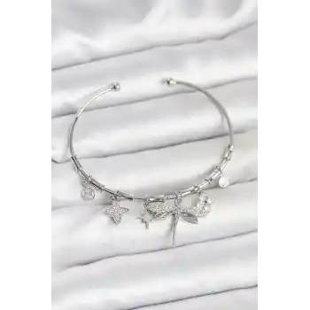 Yusufçuk Charmlı Gümüş Renk Pirinç Kadın Bileklik