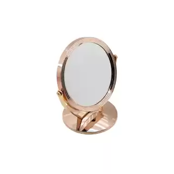 YUVARLAK 7 İNÇ= ÇAP:17.5CM MAKYAJ AYNASI ÇİFT TARAFLI BRONZ - GÜMÜŞ PLS.ÇERÇEVE SABİT AYAK (5069)