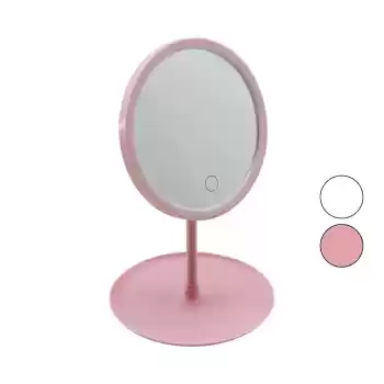 YUVARLAK 7 İNÇ LEDLİ - USB ŞARJLI MAKYAJ AYNASI 90°TAKILIK SEPETLİ AYAK RENKLİ PLS 17.5CM (5069)