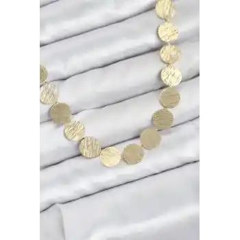 Yuvarlak Plaka Model Gold Renk Kadın Kolye