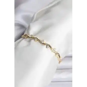 Zikzak Model Pirinç Gold Renk Bileklik