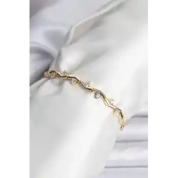 Zikzak Model Pirinç Gold Renk Bileklik