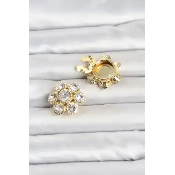 Zirkon Taşlı Çiçek Model Düğme veya Manşet Broşu