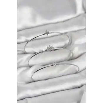Zirkon Taşlı Kutup Yıldızı Model Gümüş Renk 3lü Kadın Bileklik Kombini