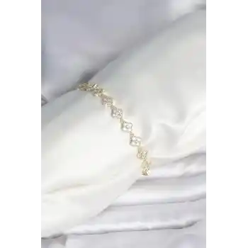 Zirkon Taşlı Pirinç Yonca Model Bileklik