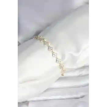 Zirkon Taşlı Pirinç Yonca Model Bileklik