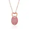 ​Gümüş Pembe Kedi Gözü Taşlı Kalp Kolye