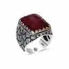 ​Gümüş Zirkon Bordo Taşlı Kare Erkek Yüzük