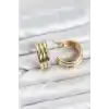 3lü Görünüm 316L Çelik Gold Renk Kadın Küpe