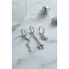 3 lü Set Ay Yıldız ve Güneş Model Gümüş Renk Kadın Küpe