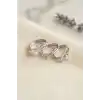 3 lü Set Çiçek Model Gümüş Renk Kadın Küpe