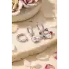 3 lü Set Gümüş Renk Çiçek Model Küpe