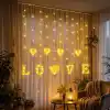 3 Metre Perde Led Işık - 8 Modlu Kalp ve LOVE Figürlü Dekoratif Animasyonlu Led