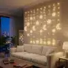3 Metre Perde LED Işık Zinciri - Yıldız ve Ay Figürlü Sarı Işık Uç Uca Eklenebilir