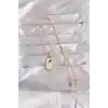 316L Çelik Gold Renk Beyaz Mineli Tarot Kolye