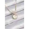 316L Çelik Gold Renk Beyaz Sedefli Vintage Kadın Kolye