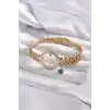 316L Çelik Gold Renk Çeyrek Takılabilen Zirkon Taş Detay Kadın Kelepçe