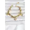 316L Çelik Gold Renk Charmlı Kalın Burgu Model Kadın Bileklik