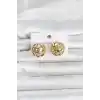 316L Çelik Gold Renk Desenli Top Model Kadın Küpe