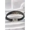 316L Çelik Gold Renk Gemi Dümen Figür Siyah Renk Çift Sıra Burgu Desenli Deri Kordon Erkek Bileklik