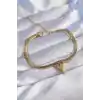 316L Çelik Gold Renk İtalyan Zincirli Kalp Model Bileklik