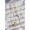 316L Çelik Gold Renk Kare Charm Model Kolye