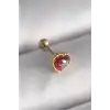 316L Çelik Gold Renk Kırmızı Mineli Kalp Tragus Piercing
