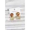 316L Çelik Gold Renk Leopar Desenli Plaka Model Kadın Küpe
