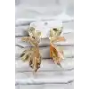 316L Çelik Gold Renk Lotus Yaprak Kadın Küpe