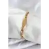 316L Çelik Gold Renk Oval Yazı Yazmaya Uygun Kadın Bileklik
