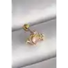 316L Çelik Gold Renk Pembe Mineli Kalp Zirkon Taş Detay Tragus Piercing