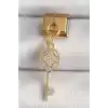 316L Çelik Gold Renk Sallantı Zirkon Taşlı Anahtar Model Nomination Charm