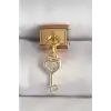 316L Çelik Gold Renk Sallantı Zirkon Taşlı Kalpli Anahtar Model Nomination Charm