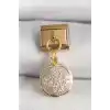 316L Çelik Gold Renk Sallantı Zirkon Taşlı Yonca Model Nomination Charm