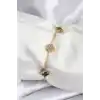 316L Çelik Gold Renk Siyah ve Zirkon Taşlı Baby Boy Yonca Kadın Bileklik