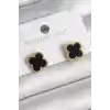 316L Çelik Gold Renk Siyah Yonca Model Kadın Küpe
