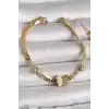 316L Çelik Gold Renk Yassı Zincir Zirkon Taşlı Simli Kelebek Figür Kadın Bileklik