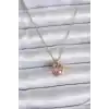 316L Çelik Gold Renk Zincir Pembe Kristal Kalp Model Zirkon Taş Detay Kadın Kolye