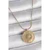 316L Çelik Gold Renk Zirkon Taşlı 12 Burç Madalyon Model Kadın Kolye
