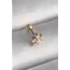 316L Çelik Gold Renk Zirkon Taşlı Çiçek Model Tragus Piercing