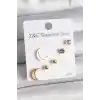 316L Çelik Gold Renk Zirkon Taşlı Hilal Model Kadın Küpe Seti