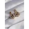 316L Çelik Gold Renk Zirkon Taşlı İç İçe Geçmeli Oval Küpe
