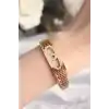 316L Çelik Gold Renk Zirkon Taşlı Kadın Kelepçe Bilezik