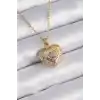 316L Çelik Gold Renk Zirkon Taşlı Kalp Model Vintage Kadın Kolye