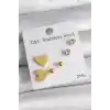 316L Çelik Gold Renk Zirkon Taşlı Kalpli Kadın Küpe Seti