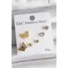 316L Çelik Gold Renk Zirkon Taşlı Kelebek Figür Kadın Küpe Seti