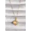 316L Çelik Gold Renk Zirkon Taşlı Turuncu Sedefli Hilal Model Kadın Kolye